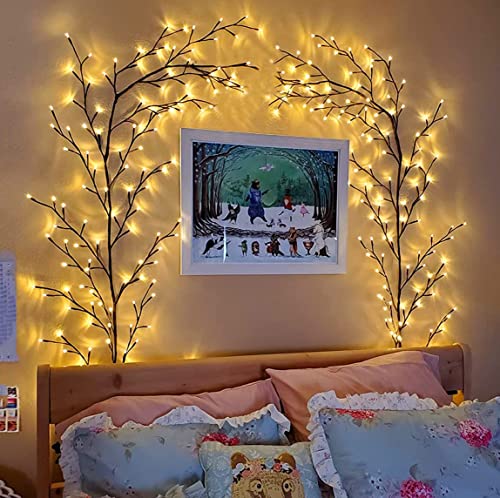 DYBOHF Beleuchtete Willow Vine, Weidenrebe Baum Lichter mit Stecker, 144 LED Willow Vine LED Baum, Twinkling Tree Wand Dekoration Schlafzimmer, Künstliche Lichterzweige für Innen Wanddeko von DYBOHF