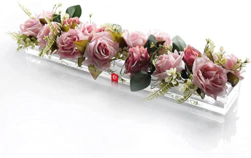 Rechteckige Blumenvase aus Acryl, lang, moderner Blumenbehälter, Pflanztopf, dekorative Vase für Büro, Tischdekoration, Desktop-Party-Dekoration (40 * 10 * 6.5) von DYBOHF