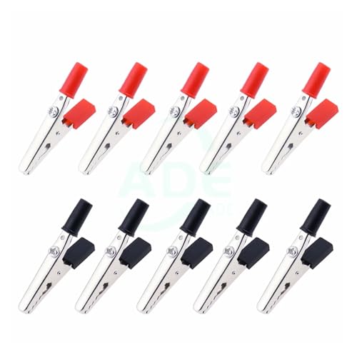 10 Stück 50 mm Kunststoffgriff-Prüfspitze, Metallclip-Anschluss, Batterie-Buchsenstecker(5PCS RED 5PCS BLACK) von DYBOZSHF
