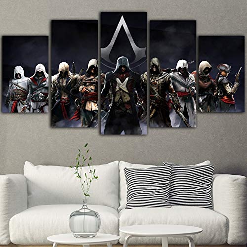 DYCUN Leinwand Wandkunst, 5 Stück Spiel Poster Assassins Creed Malerei HD Poster Ölgemälde Schwarz Kunst auf Leinwand Wandbilder for Wohnzimmer Hauptdekoration Leinwand Gemälde von DYCUN