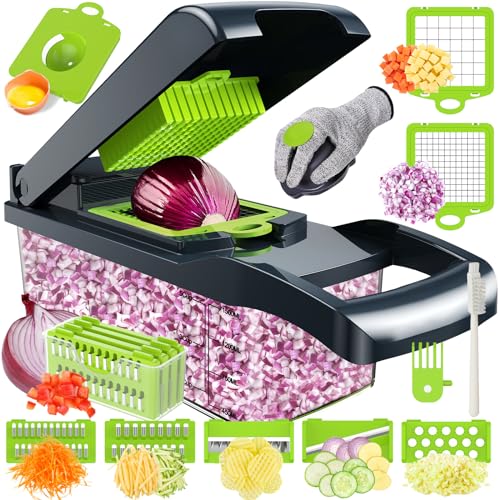 16 In 1 Gemüseschneider,Multifunktion Gemüse Schneider,Vegetable Chopper,Würfelschneider mit 7 Austauschbare Klingen,Gemüsehobel Dicer für Hobeln von Obst Gemüse,Karotte,Kartoffel,Zwiebel,Knoblauch von DYDHRER