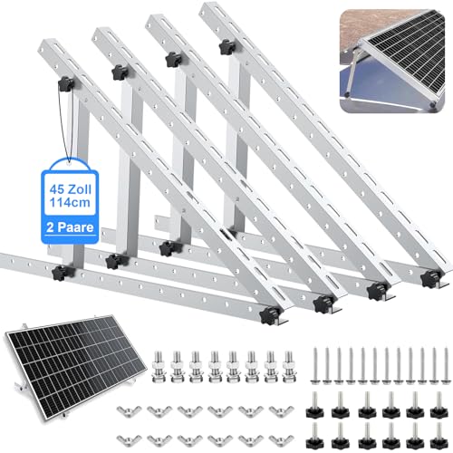 2 Paar Balkonkraftwerk Halterung Flachdach, 114cm/45'' Aluminium Solarpanel Halterung, Verstellbar Winkel 0-90° Aufständerung Pv Flachdach für Flachdach Wand Wohnmobil,für 100W-600W Solarpanel von DYDHRER