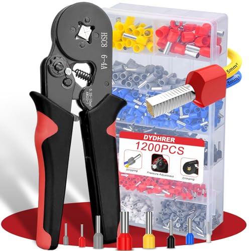 Aderendhülsen Set, Kabelschuhe mit Zange, Aderendhülsenzange mit 1200 Stück Kabelschuhe Set/Crimpzange Aderendhülsen/Presszange/Crimpzangen, Crimping Pliers für 0,25-10mm², Ergonomischer Crimping Tool von DYDHRER