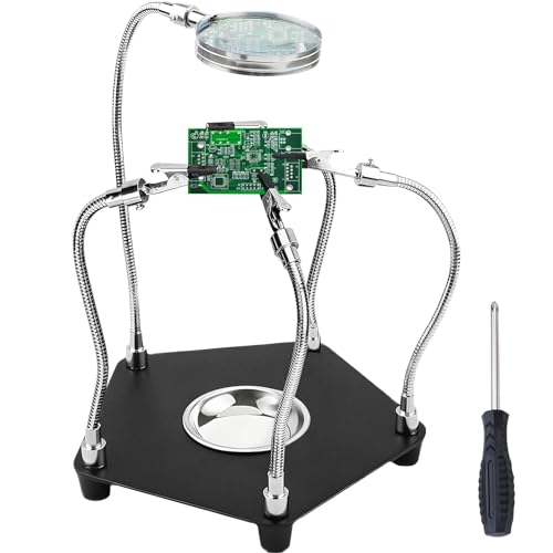 DYDHRER Dritte Hand Löten,Magnetische Helfende Hand mit Lötkolbenständer und Robustem Metallsockel,3-Fache Lupe mit Löthilfe und 4 Verstellbaren Metallarmen für Elektronische Reparaturen, Löthilfe von DYDHRER