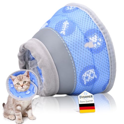 Halskrause Katze,Weich Katzen Halskrause,Einstellbarer Katzenkragen,Faltbaren Leckschutz Katze für Nach Operationen und Verletzungen,Verhindert das Lecken von Wunden-Blau,S,2 Monate altes Kätzchen von DYDHRER