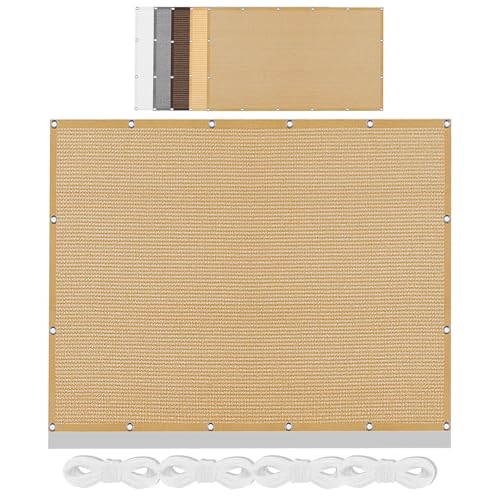 Sonnensegel Rechteckig 410 x 540 cm Rechteckig Atmungsaktiv Sonnenschutz Windschutz Segel Baldachin Segeltuch mit Ösen Ohne Bohren mit Seil für Balkon Terrasse, Sandgelb von DYINDUN