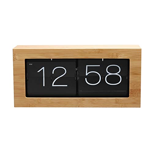 Natürliches Bambusmaterial Modern Digital Mechanical Retro Flip DОWN Uhr Automatische Drehen Digitaler Tisch & Regaluhr, groß von DYJD