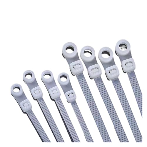 100 Stück Nylon-Kabelbinder mit Schraubbefestigungsloch, selbstsichernde Schlaufenwickel, Bündel fixierter Kabel, Kabelbinder, Drahtbefestigungsbänder - Einfache Montage(White,5x200mm) von DYJLPP