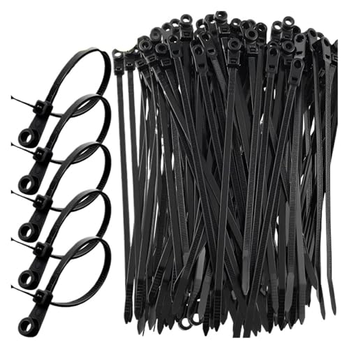 100 Stück Nylon-Kabelbinder mit Schraubloch, selbstsichernde feste Kabelbinder, wiederverwendbare Riemen, Befestigungsschlaufe for das Home Office(Black,5x150mm) von DYJLPP