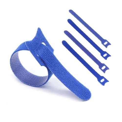 100 Stück blaue T-Kabelbinder, wiederverwendbar, Kabel-Organizer, Drahtverschlussbänder, Nylon-Klettverschluss, Computer-Datenkabelbinder(12mm x 150mm) von DYJLPP