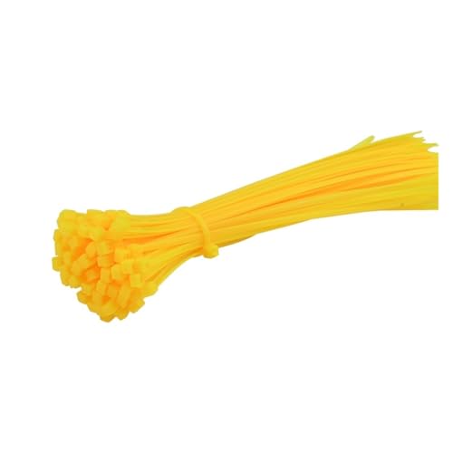 100 Stück selbstsichernde Kabelbinder aus Nylon, Kunststoff, Reißverschluss, Drahtbindung, Wickelgurte, DIY-Kabelbefestigungs-Organizer, mehrfarbig - Einfache Montage(Yellow,4x200mm) von DYJLPP