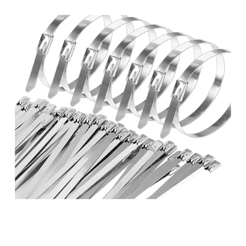 50 Stück selbstsichernde Kabelbinder aus Metall, wiederverwendbar, strapazierfähig, Kabelbinder-Organizer, multifunktionaler Kabelbinderverschluss Edelstahl(4.6x200mm) von DYJLPP