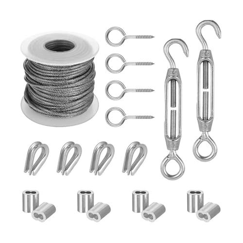 Hochbelastbar 1 Set 15/30 M Multifunktionales Drahtseil-Kit Edelstahlkabel Zeltschnur Hängende Wäscheleine Außenkabel Leitplankenseile(15m) von DYJLPP