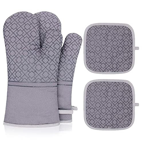 DYKJGSGO Ofenhandschuhe Topflappen, Ofenhandschuhe, Topflappen Handschuh mit Silikon-Beschichtung, Hitzebeständige Topfhandschuhe 4er Set, Backhandschuhe Anti-Rutsch Kochhandschuhe (A) von DYKJGSGO