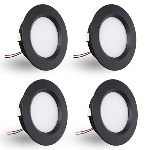 DYKUWEY 4er Set LED Einbaustrahler 12V 3W, einbaustrahler LED flach Bohrloch 55-58mm und 14mm Flache,Led Spot 12V IP44 Dimmbar Deckenspot,Möbeleinbauleuchte Einbauspots (Schwarz Warmweiß 3000K) von DYKUWEY