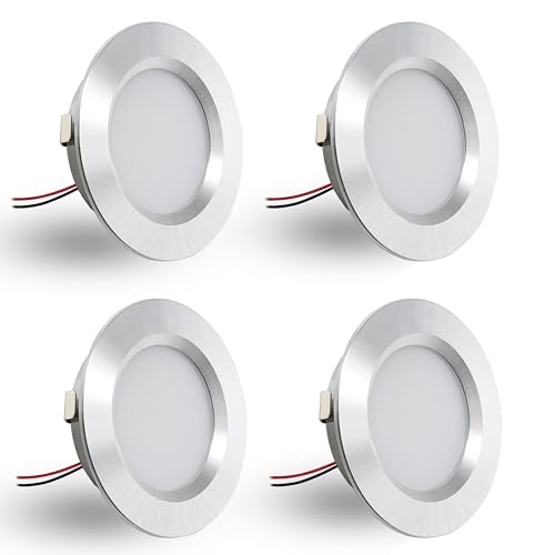 DYKUWEY 4er Set LED Einbaustrahler 12V 3W, einbaustrahler LED flach Bohrloch 55-58mm und 14mm Flache,Led Spot 12V IP44 Dimmbar Deckenspot,Möbeleinbauleuchte Einbauspots (Silber Warmweiß 3000K) von DYKUWEY