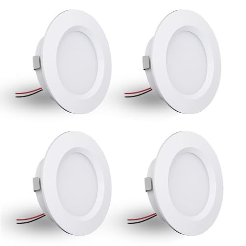 DYKUWEY 4er Set LED Einbaustrahler 12V 3W, einbaustrahler LED flach Bohrloch 55-58mm und 14mm Flache,Led Spot 12V IP44 Dimmbar Deckenspot,Möbeleinbauleuchte Einbauspots (Weiß,Warmweiß 3000k) von DYKUWEY