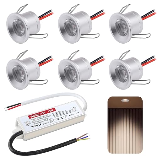 LED Einbaustrahler 12V 2W, mini Led Spot Neutralweiß, Deckenspots Einbauleuchten 25-28mm EinbauØ,IP65 LED Spots für Badezimmer Küche Carport Treppe, mit 230v trafo,6er Set (Silber Neutralweiß 4000K) von DYKUWEY