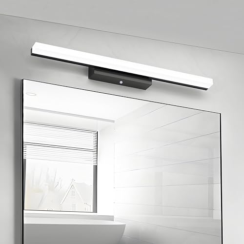 LED Spiegelleuchte Badezimmer Spiegellampe 8W 800LM 40CM Kaltweiß 6000K Badezimmer Lampe IP44 230V spiegelleuchte bad Wandleuchte Badlampe wand,Kein Flimmern Badleuchte (Schwarz Kaltweiß 6000K) von DYKUWEY