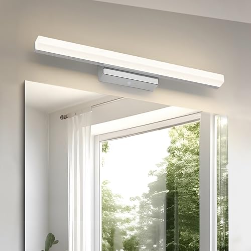 LED Spiegelleuchte Badezimmer Spiegellampe 8W 800LM 40CM Neutralweiß 4000K Badezimmer Lampe IP44 230V spiegelleuchte bad Wandleuchte Badlampe wand,Kein Flimmern Badleuchte (Chrom Neutralweiß 4000K) von DYKUWEY