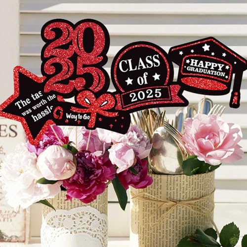 DYKeWei Eventplaner-Organizer-Tasche Abschlussdekoration, Vase, Karte, Abschlusssaison, Klasse von 2025, Vase, Dekoration zum Einstecken Partygeschenke Für Kinder Von 8 Bis 12 Jahren (Red, One Size) von DYKeWei