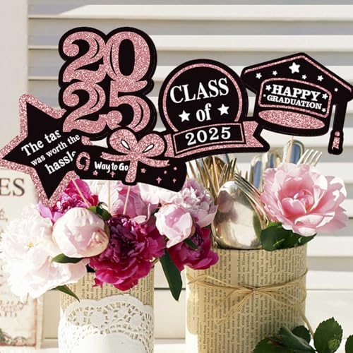Eventplaner-Organizer-Tasche Abschlussdekoration, Vase, Karte, Abschlusssaison, Klasse von 2025, Vase, Dekoration zum Einstecken Partygeschenke Für Kinder Von 8 Bis 12 Jahren (Rose Gold, One Size) von DYKeWei
