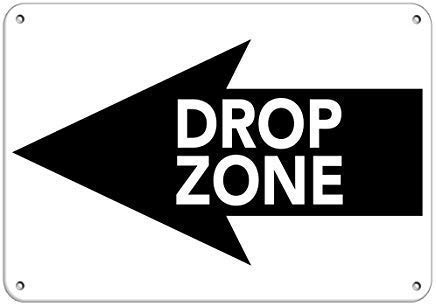 DYLAN MILLER Warnschild mit Pfeilsymbol "Drop Zone Left Arrow", Warnschild, 20,3 x 30,5 cm, Blechschild, für Innen- und Außenbereich, TFA165 von DYLAN MILLER