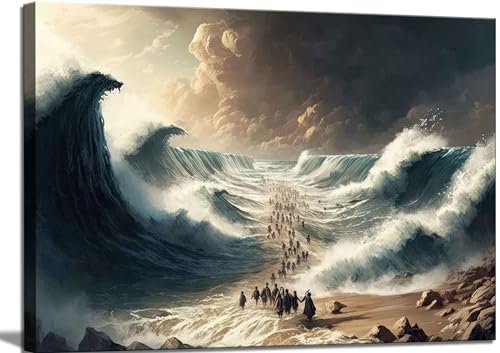 Moderne christliche Leinwand-Wandkunst, Bibelgeschichten, Mosesabschied, Ägypten, Kreuzung des roten Meeres, Bild Jesus, Religion, Wanddekoration, Posterdruck für Wohnzimmer, Badezimmer, Büro, von DYLGYWI