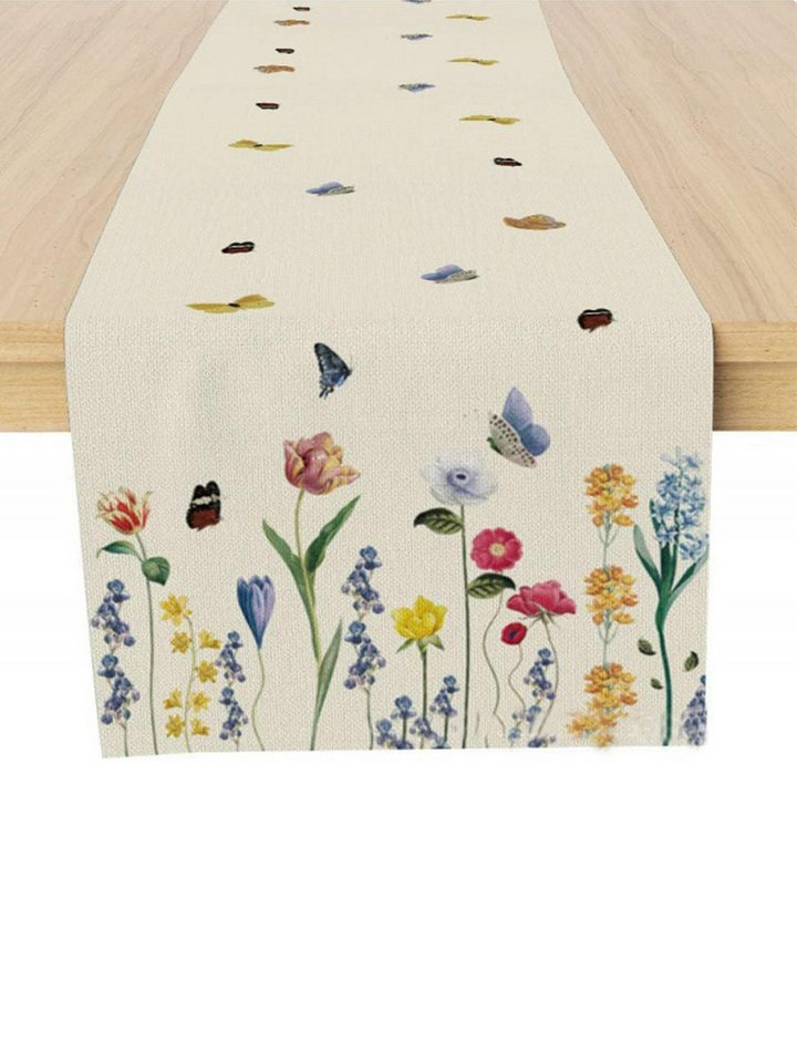LAPAPRO Tischläufer Moderner Tischläufer, Waschbare Leinen Tischdecke mit Blumendruck, 1 Stück,33 x 183 cm von LAPAPRO