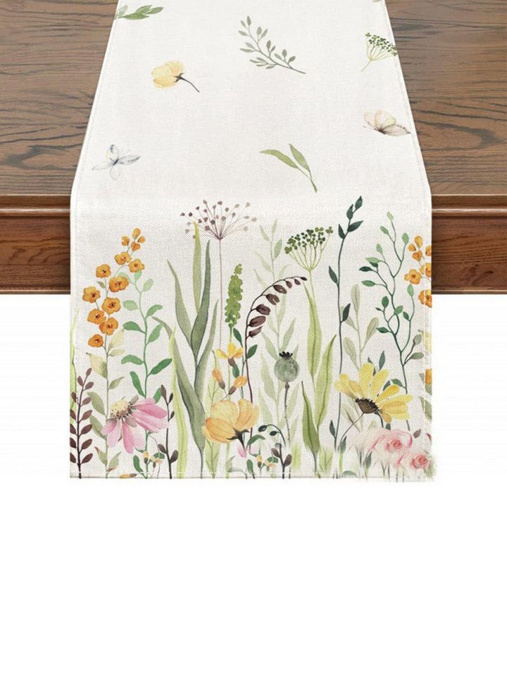 LAPAPRO Tischläufer Moderner Tischläufer, Waschbare Leinen Tischdecke mit Blumendruck, 1 Stück,33 x 183 cm von LAPAPRO