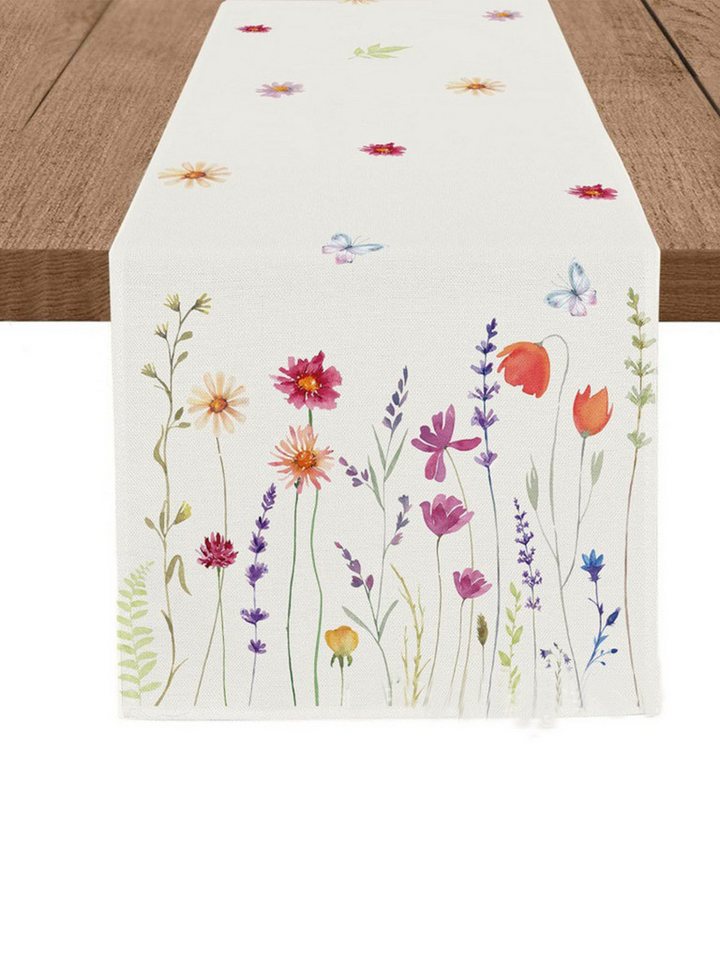 LAPAPRO Tischläufer Moderner Tischläufer, Waschbare Leinen Tischdecke mit Blumendruck, 1 Stück,33 x 183 cm von LAPAPRO