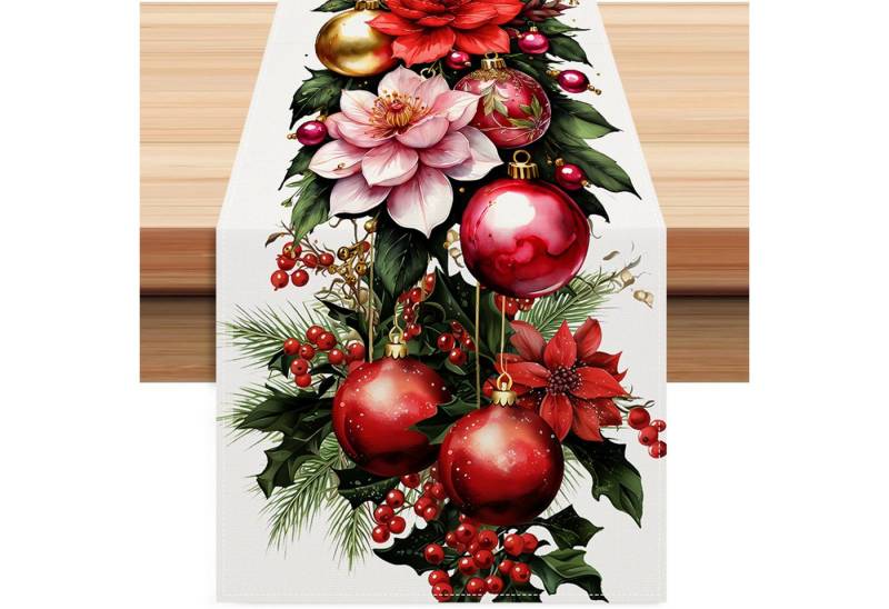 LAPAPRO Tischläufer Weihnachtlicher Leinen Tischläufer Druck, Festliche Tischdekoration von LAPAPRO