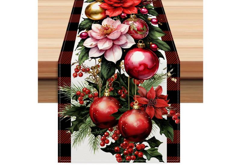 LAPAPRO Tischläufer Weihnachtlicher Leinen Tischläufer Druck, Festliche Tischdekoration von LAPAPRO
