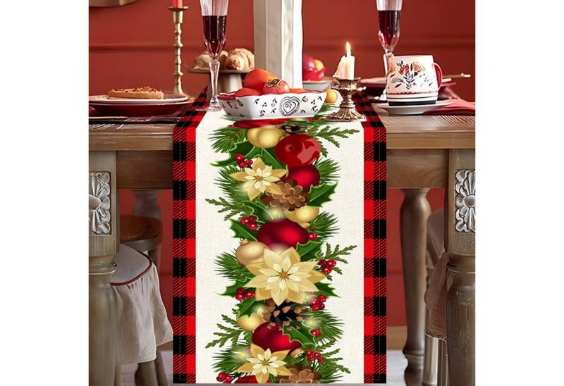 LAPAPRO Tischläufer Weihnachtlicher Leinen Tischläufer Druck, Festliche Tischdekoration von LAPAPRO