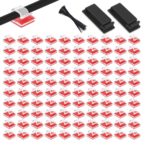 100 Stück Hochviskos Kabelführung Set, Wand Klebend Draht Halter Kit, Kabelhalter Selbstklebend Set, Kabelklemmen mit Klebepad Zuhause Kabelbindern, Hooks for Outdoor String Lights von DYMHQ