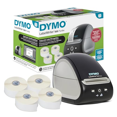 DYMO LabelWriter 550 Turbo Etikettendrucker Bundle Label Maker mit Thermodirektdruck Automatisch Inklusive Adressetiketten Mehrzweck-Etiketten Langlebig Mehrzweck von DYMO