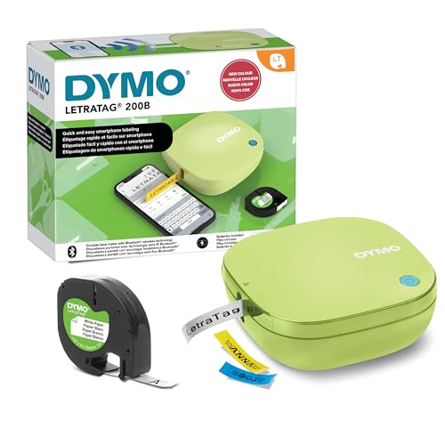 DYMO LetraTag 200B-Beschriftungsgerät mit Bluetooth | kompakter Etikettendrucker | verbindet Sich über Wireless Bluetooth-Technologie | inklusive 1 x Papierschriftband in Weiß | Pistaziengelb von DYMO