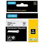 Dymo IND S0718210 / 18483 Authentic Rhino Polyester Schriftband Selbstklebend Schwarzer Druck auf Weiß 12 mm x 5.5m von DYMO