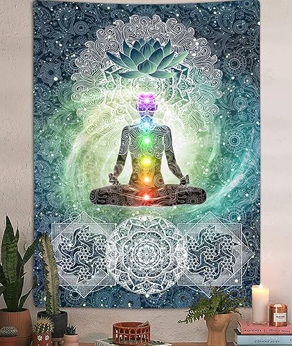DYNH Chakra Vertikaler Wandteppich, sieben Chakra, Yoga, Meditation, Zen-Dekor, Wandbehang für Schlafzimmer, Hippie-Lotus, spirituelle Wandteppiche, Poster, Studentenwohnheim, Zuhause (40 Wx60 H) von DYNH