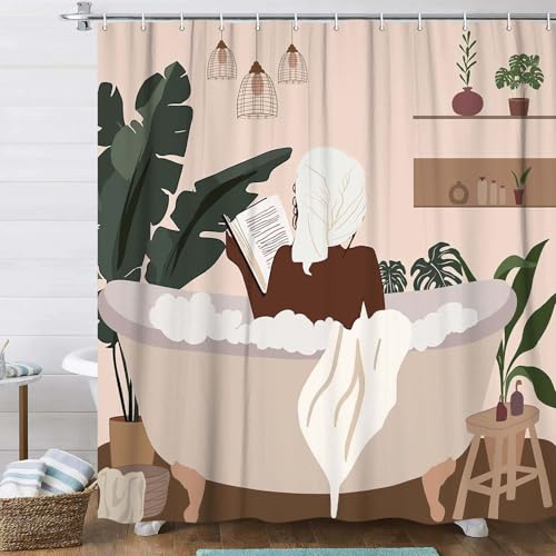 DYNH Boho Fashion Duschvorhang für Badezimmer, lustiges schwarzes Mädchen in der Badewanne, afrikanische amerikanische Frau, Stoff-Badezimmer-Duschvorhang-Set mit Haken, 183 x 213 cm DYNH Boho Fashion Duschvorhang für Badezimmer, lustiges schwarzes Mädchen in der Badewanne, afrikanische amerikanische Frau, Stoff-Badezimmer-Duschvorhang-Set mit Haken, 183 x 213 cm von DYNH