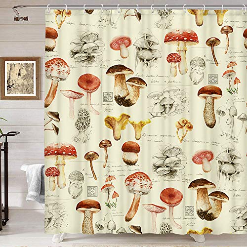 DYNH Pilz-Duschvorhang, Retro-Pilz-Pilz-Naturpflanzen-Muster, psychedelischer Pilz-Duschvorhang für Badezimmer, waschbar, strapazierfähiges Polyestergewebe, Badezimmervorhang, 174 x 178 cm von DYNH