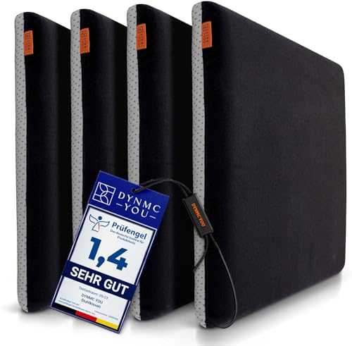 Sitzkissen Stuhl - Stuhlkissen 40x40 - Eckig 4er Set Schwarz - TEST SEHR GUT - INNOVATIONSPREIS ERGONOMIE - Mittelhart H3 - Sitzkissen Bank Memory Schaumstoff - Sitzpolster Stuhl - Stuhlauflage von DYNMC you