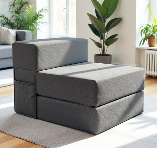 Schlafsessel mit Bettfunktion – Schlafsofa 75 cm breit, faltbare Schlafcouch & Gästematratze für 2, klappbares Sofa Bett – Extra dick 20cm & bequem H3 – Test SEHR GUT Oeko-TEX Standard Klappmatratze Schlafsessel mit Bettfunktion – Schlafsofa 75 cm breit, faltbare Schlafcouch & Gästematratze für 2, klappbares Sofa Bett – Extra dick 20cm & bequem H3 – Test SEHR GUT Oeko-TEX Standard Klappmatratze von DYNMC you