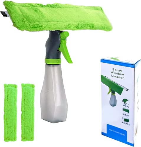 DYOUen 3 IN 1 200ml Fensterwischer mit Sprühfunktion, Fenster Putzen mit Sprühgerät, Abnehmbares Mikrofaser Fenster-Reinigungspad, Schwarz / Silberfarben, 25 x 5 cm von DYOUen
