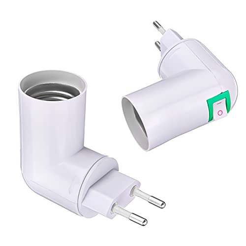 DYOUen 2 Stück E27 Lampenfassung 360° Einstellbar Lampenfassung mit Schalter,Eu-Stecker Adapter Steckdose für Glühbirne Wandlampe Sockeladapter, Küchenlampe Converter Adapter (2 Stück) von DYOUen