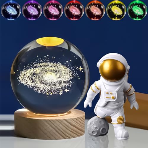 DYOUen 3D Kristallkugel Nachtlicht USB Kreative Nachtszene Sonnensystem Milchstraße Bunten LED Ball Lampe Glaskugel Mit Holzsockel für Jungen Mädchen Dekoration (Galaxie) von DYOUen