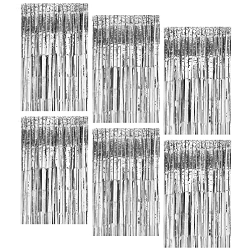 DYOUen 6 Stück Lametta Vorhang Silber 100 x 200 cm Glitzer Folien Fransen,Tinsel Folie Hintergrund Folienfransen für Partydekor, Geburtstags, Verlobung,Hochzeit (silbrig, 6) von DYOUen