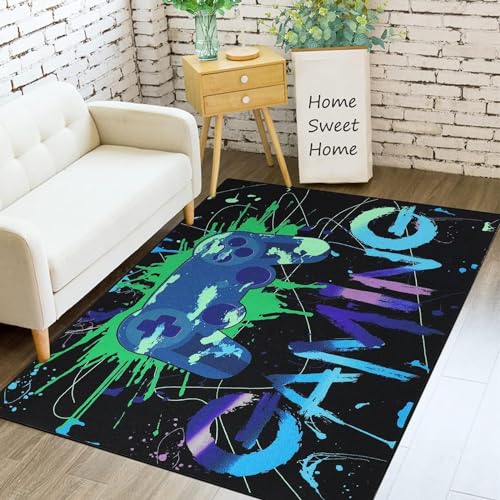 DYOUen Gamer rutschfeste Fußmatte Teppich Schlafzimmer 3D Controller Teenager Graffiti Spielkonsole Großer Dekoration Rugs Kinder Wohnzimmer Spiel Krabbelmatte (100x150cm) von DYOUen