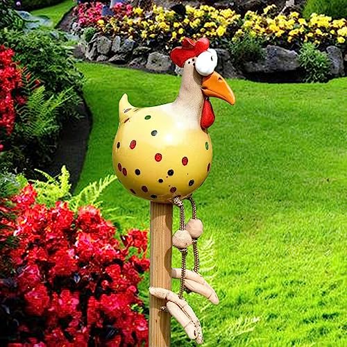 DYOUen Huhn Deko Garten Handarbeit Gartenstecker Hahn Gartenstatue Henne Gartendeko Hühner Gartenfigur Harz Gartendekoration, fur Outdoor Balkon Wohnzimmer (Gelb) von DYOUen