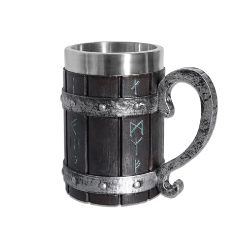 DYOUen Viking Wooden Barrel Beer Mug Medieval Cocktail Cup Stainless Steel Coffee Cup 14.3 cm long, 600 ml for men, coffee, drinks von DYOUen